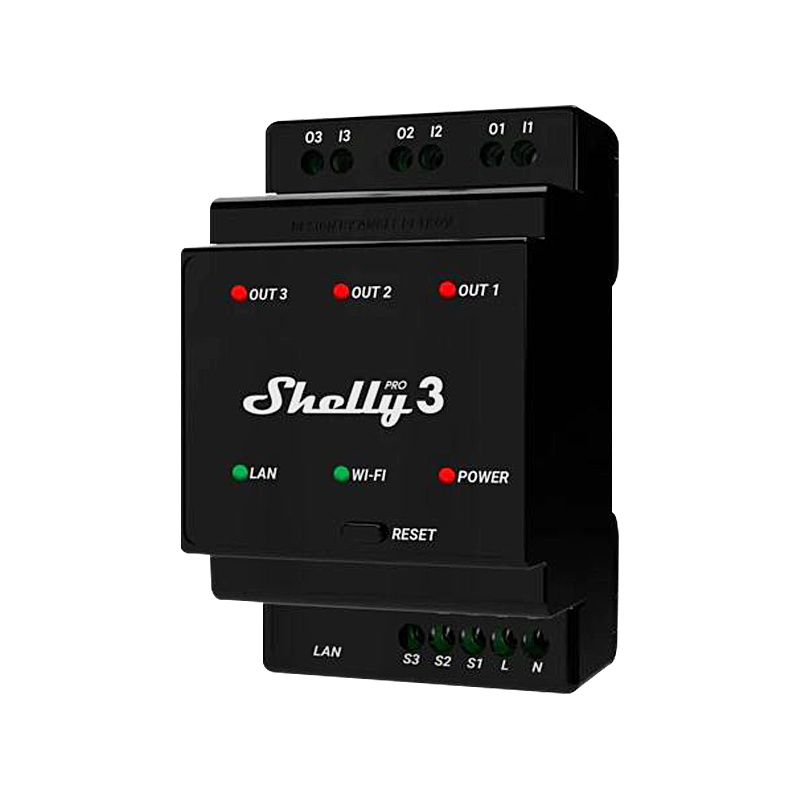 Three-channel DIN rail WiFi relay with dry contacts Shelly Pro 3 | RepairPC